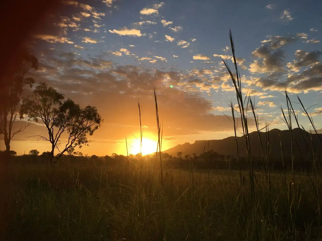 Sunset over farmland and hills near Biggenden, Queensland